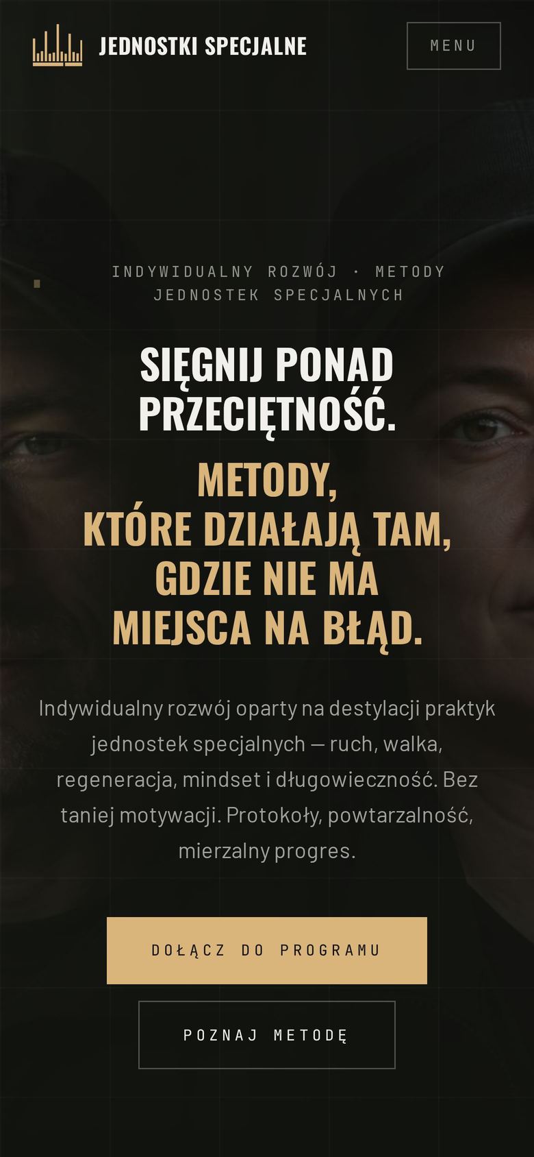 Strona Jednostki Specjalne na ekranie telefonu